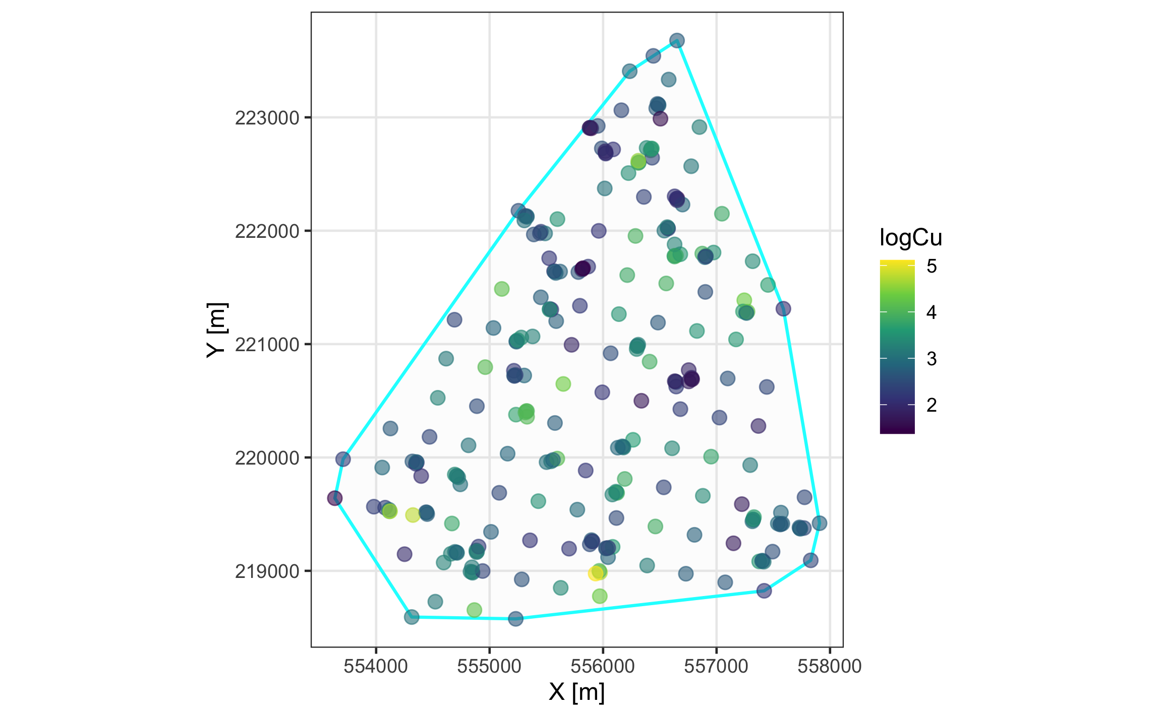 Mapa estático de la distribución espacial de los datos.