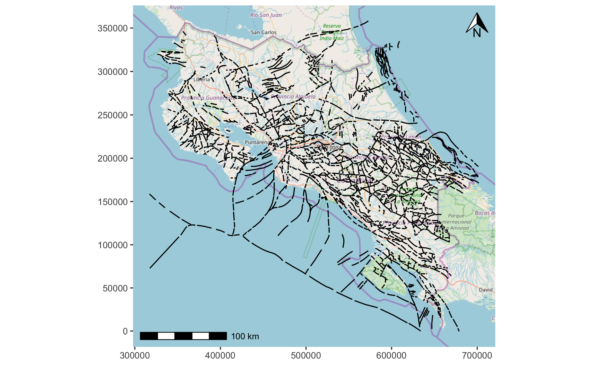 Mapa en *ggplot* con elementos cartográficos (escala y norte)